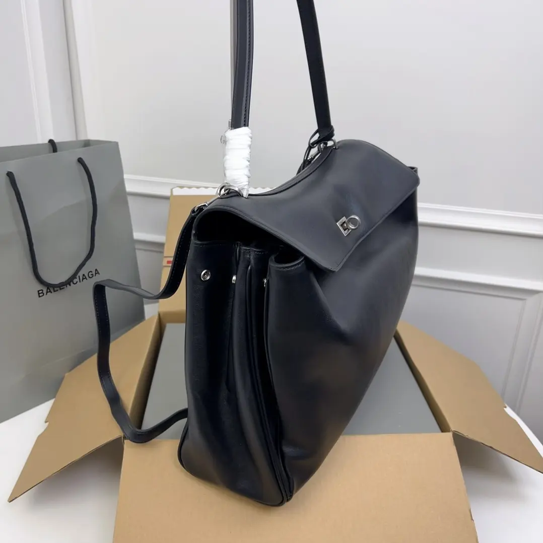 Balenciaga Style Black Leather Bag Lookbook Reference image 3