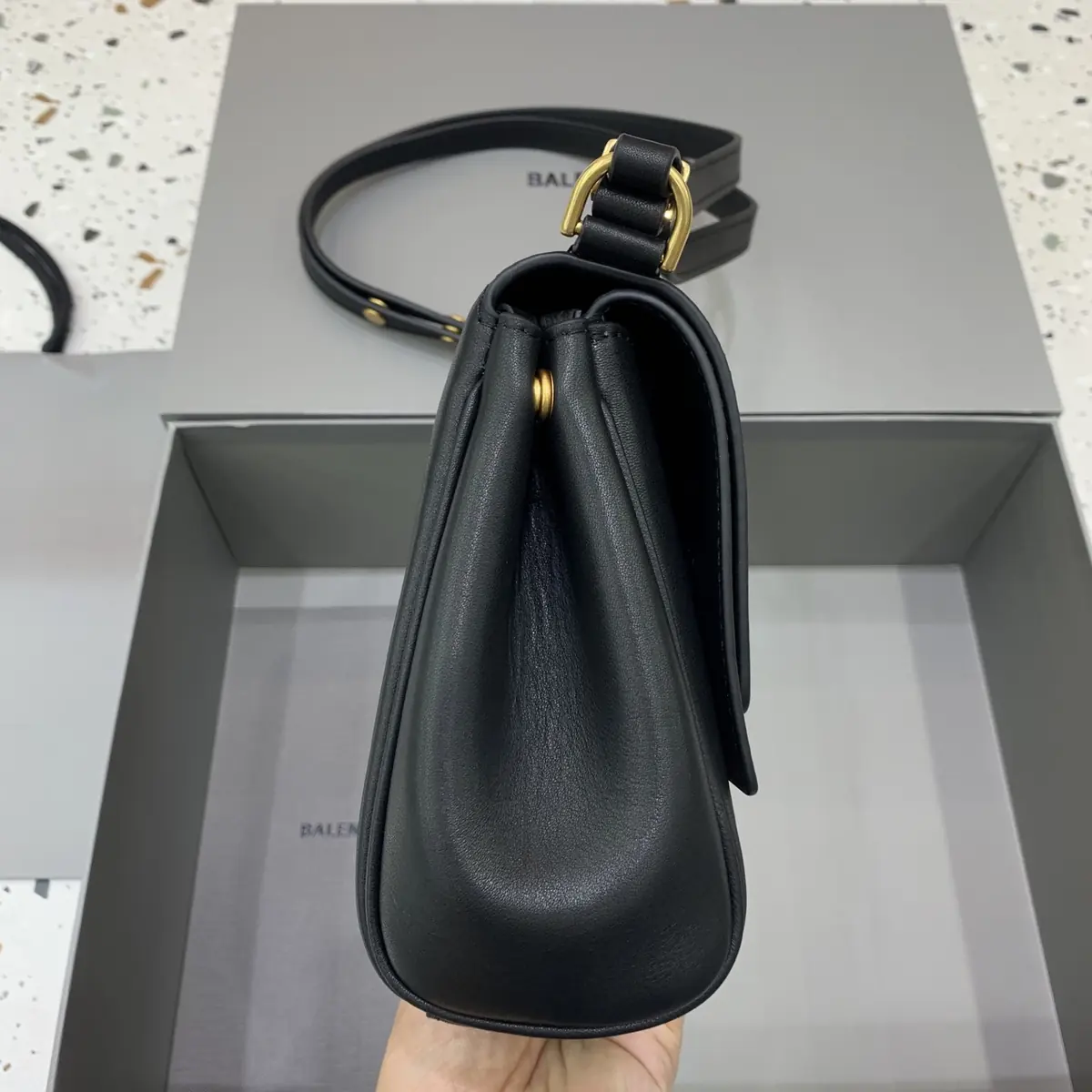 Balenciaga Style Black Leather Crossbody Bag Lookbook Reference image 3