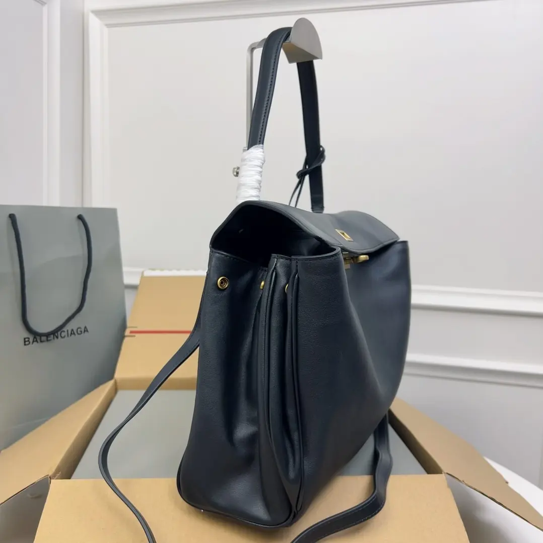 Balenciaga Style Black Leather Top Handle Bag Lookbook Reference image 3