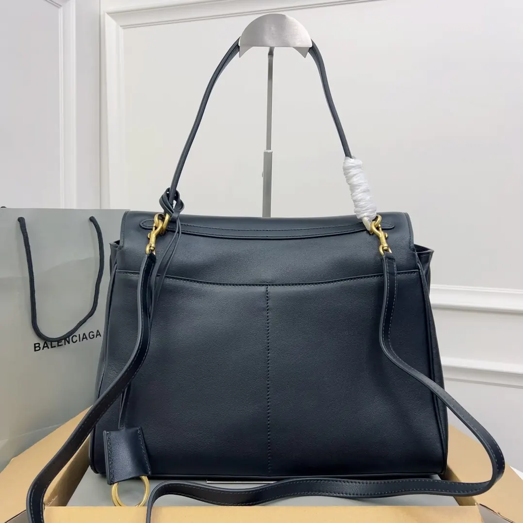 Balenciaga Style Black Leather Top Handle Bag Lookbook Reference image 6