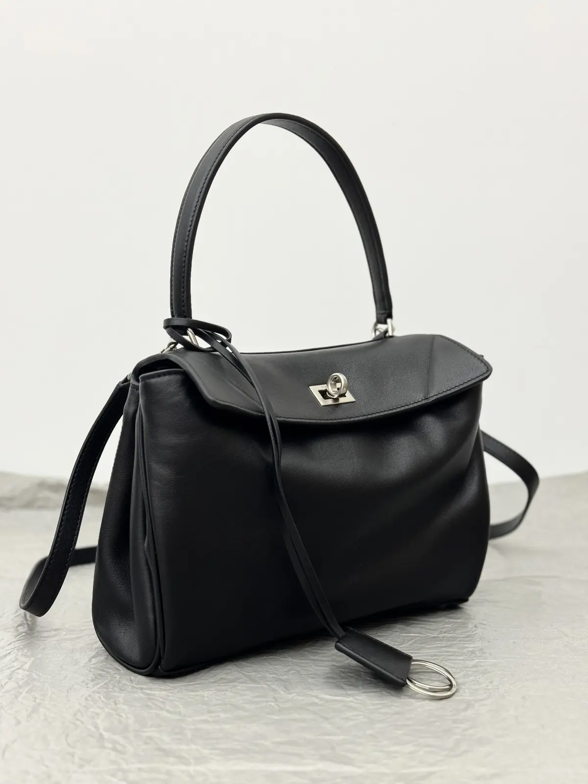 Balenciaga Style Black Leather Top Handle Bag Lookbook Reference image 2