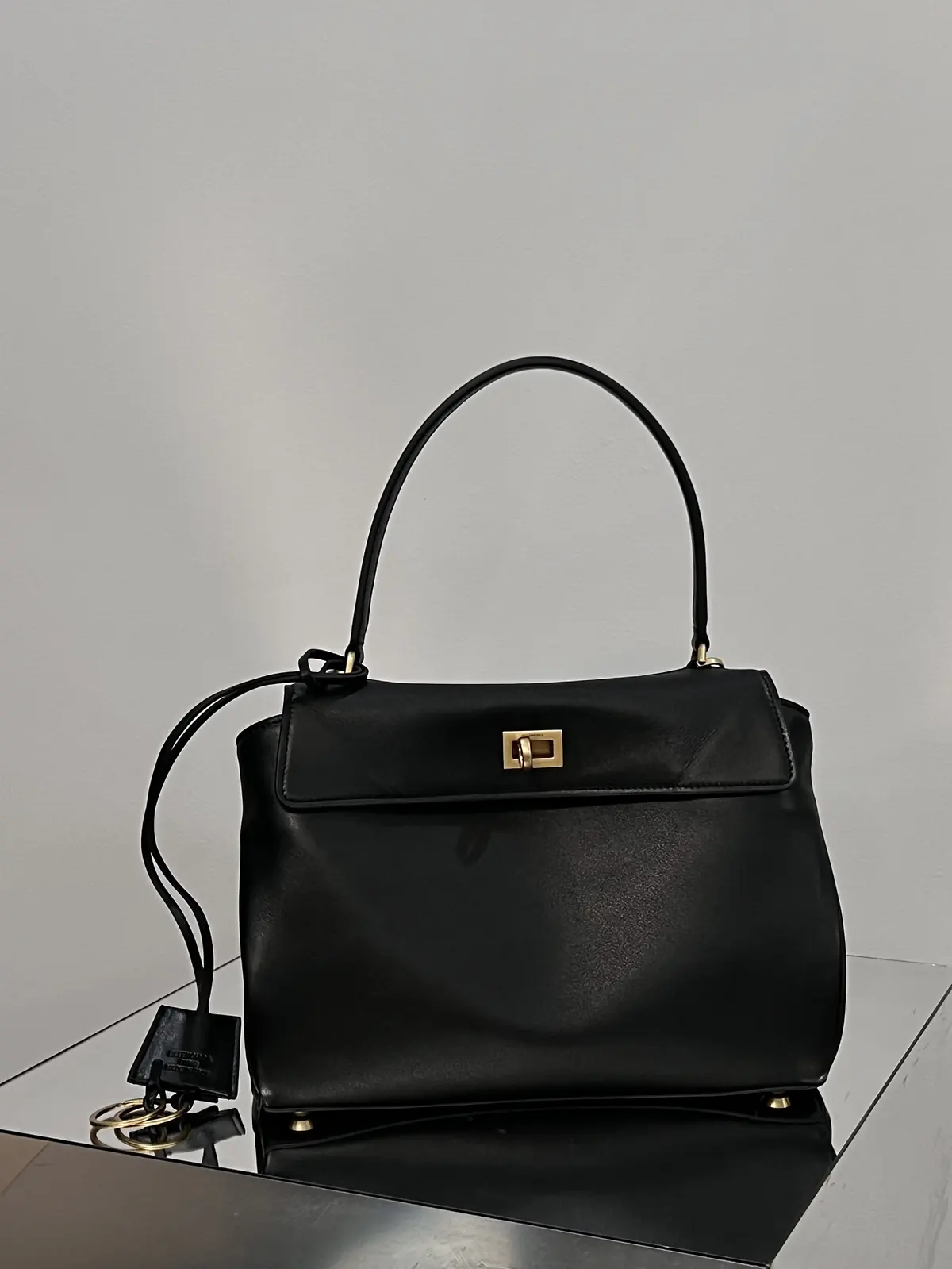 Balenciaga Style Black Leather Top Handle Bag Lookbook Reference image 1