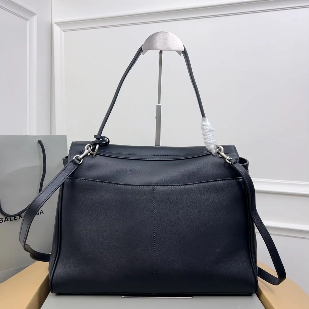 Balenciaga Style Black Leather Top Handle Bag Lookbook Reference image 2