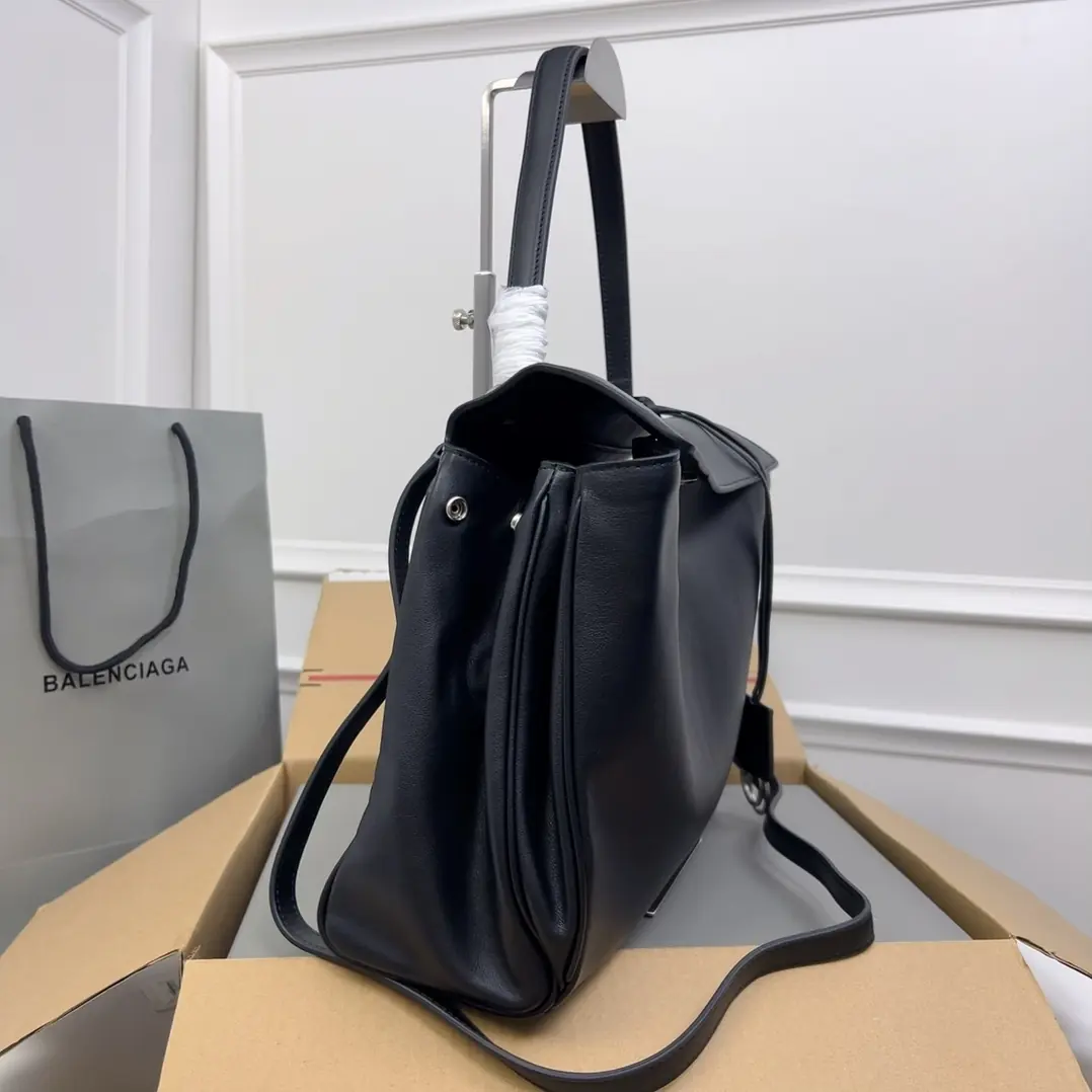 Balenciaga Style Black Leather Top Handle Bag Lookbook Reference image 3
