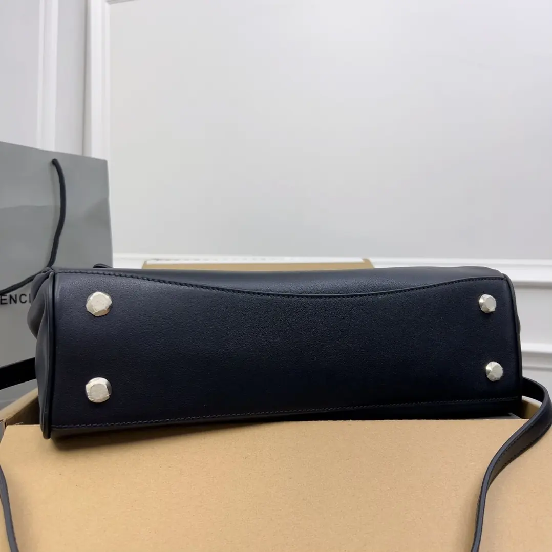 Balenciaga Style Black Leather Top Handle Bag Lookbook Reference image 4