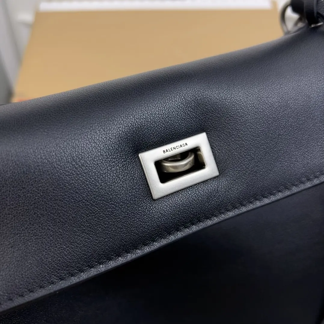 Balenciaga Style Black Leather Top Handle Bag Lookbook Reference image 6