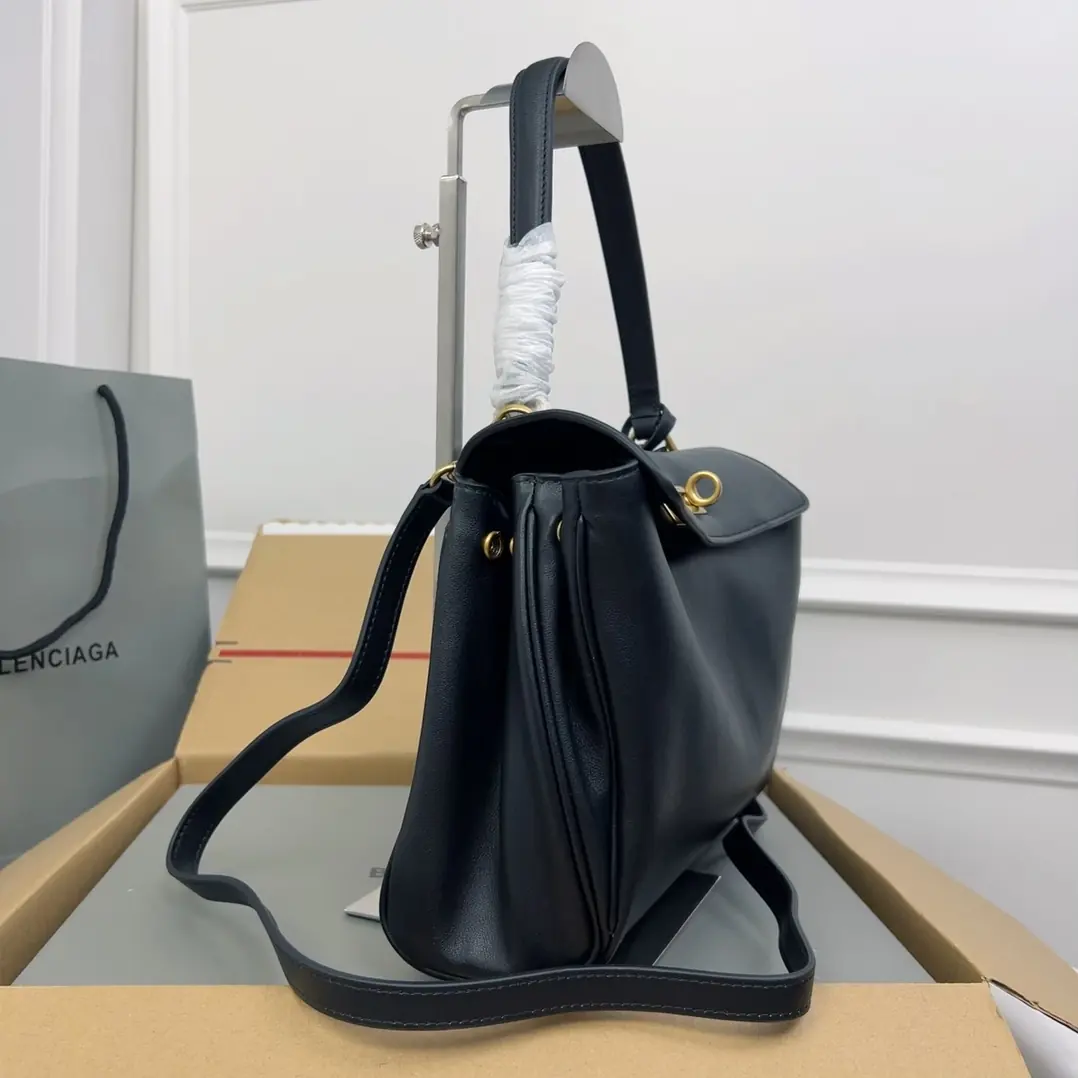 Balenciaga Style Black Leather Top Handle Bag Lookbook Reference image 3