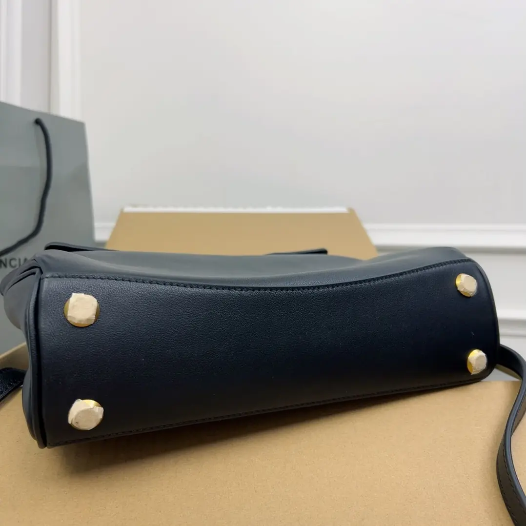 Balenciaga Style Black Leather Top Handle Bag Lookbook Reference image 4
