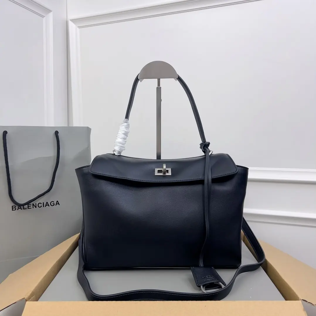 Balenciaga Style Black Leather Top Handle Bag Lookbook Reference image 1
