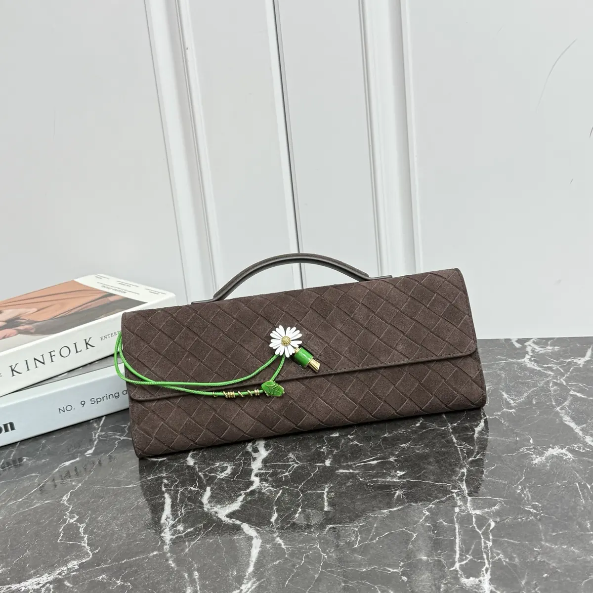 Bottega Veneta Style Brown Leather Top Handle Bag Lookbook Reference image 1