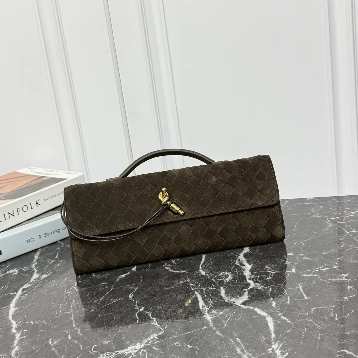 Bottega Veneta Style Brown Leather Top Handle Bag Lookbook Reference image 1