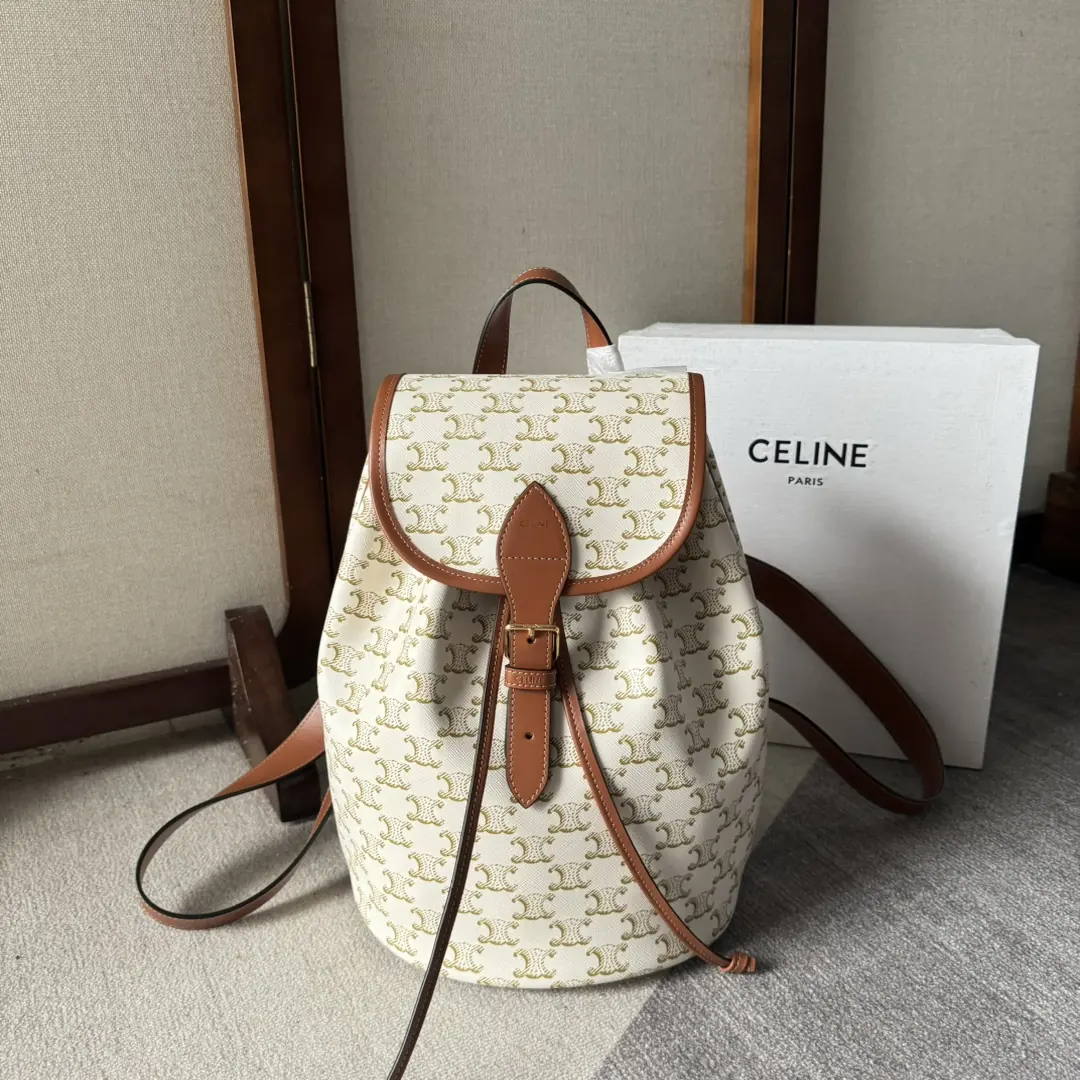 Celine Style Beige Leather Backpack Bags Backpack detail image 1 from source 720042