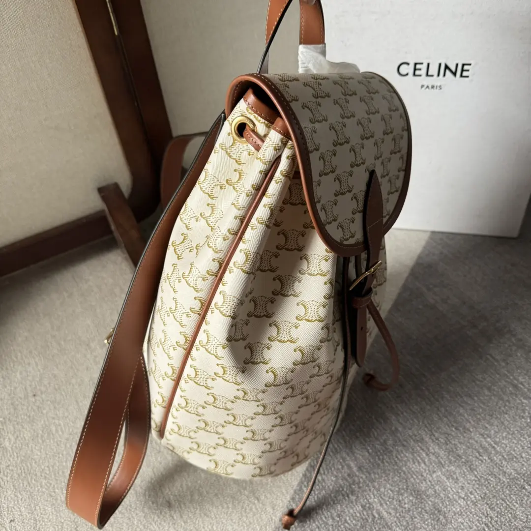 Celine Style Beige Leather Backpack Bags Backpack detail image 3 from source 720042