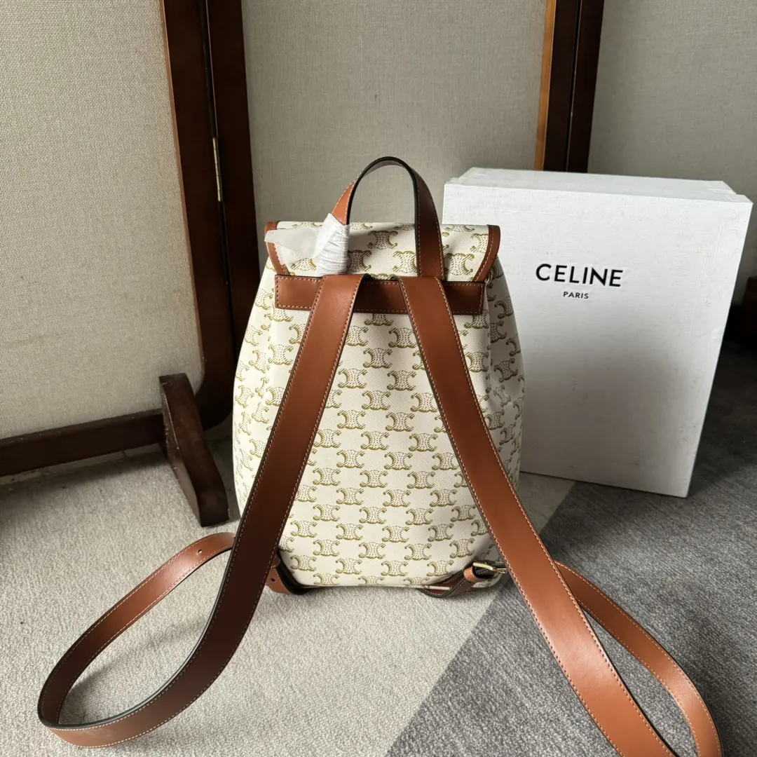 Celine Style Beige Leather Backpack Bags Backpack detail image 4 from source 720042
