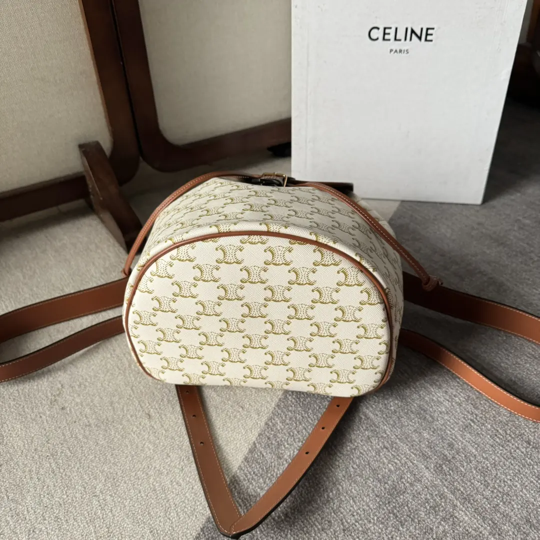 Celine Style Beige Leather Backpack Bags Backpack detail image 5 from source 720042