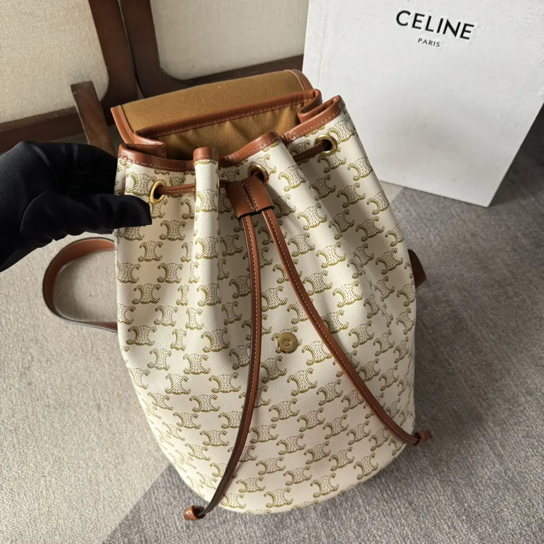 Celine Style Beige Leather Backpack Bags Backpack detail image 6 from source 720042