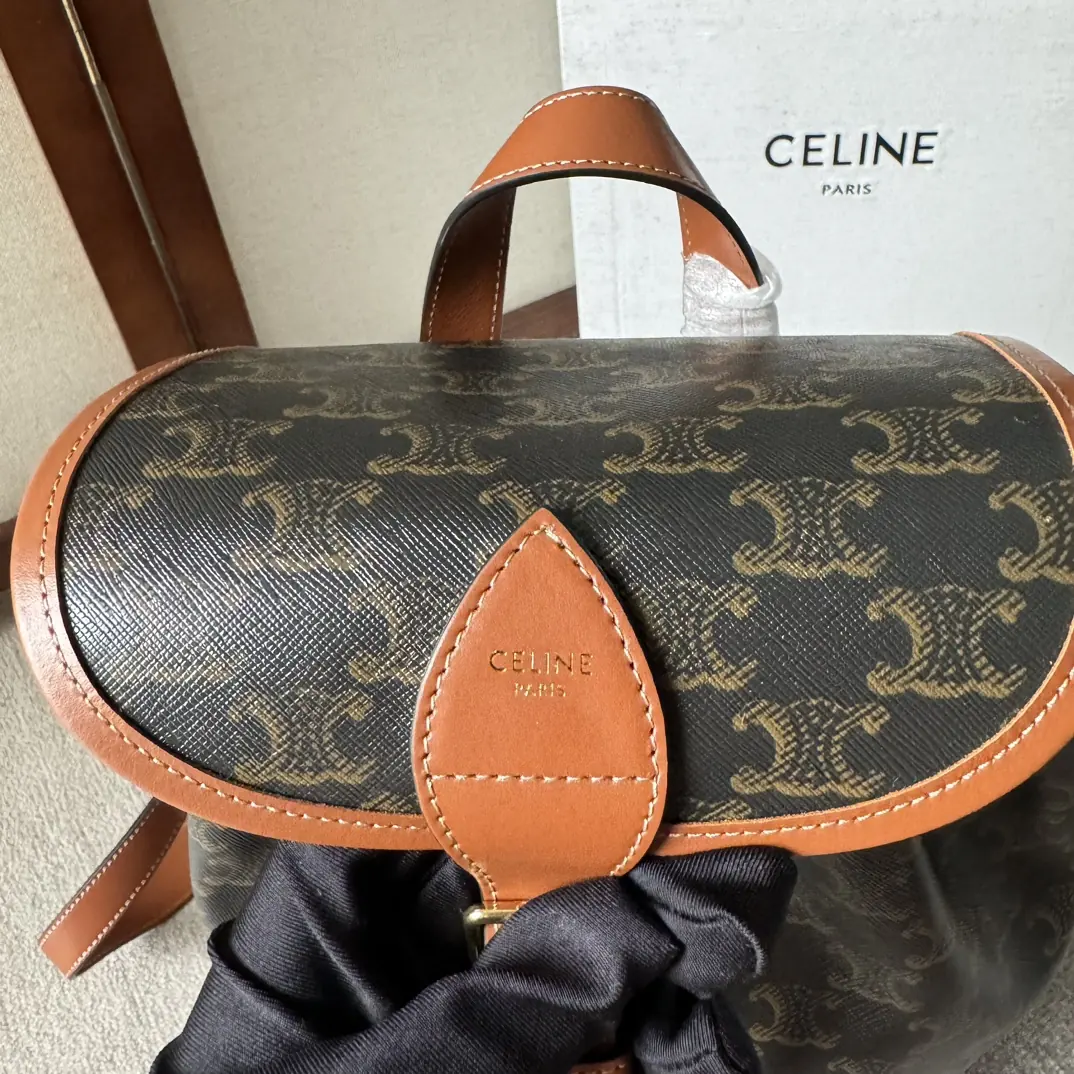 Celine Style Beige Leather Backpack Bags Backpack detail image 2 from source 720043