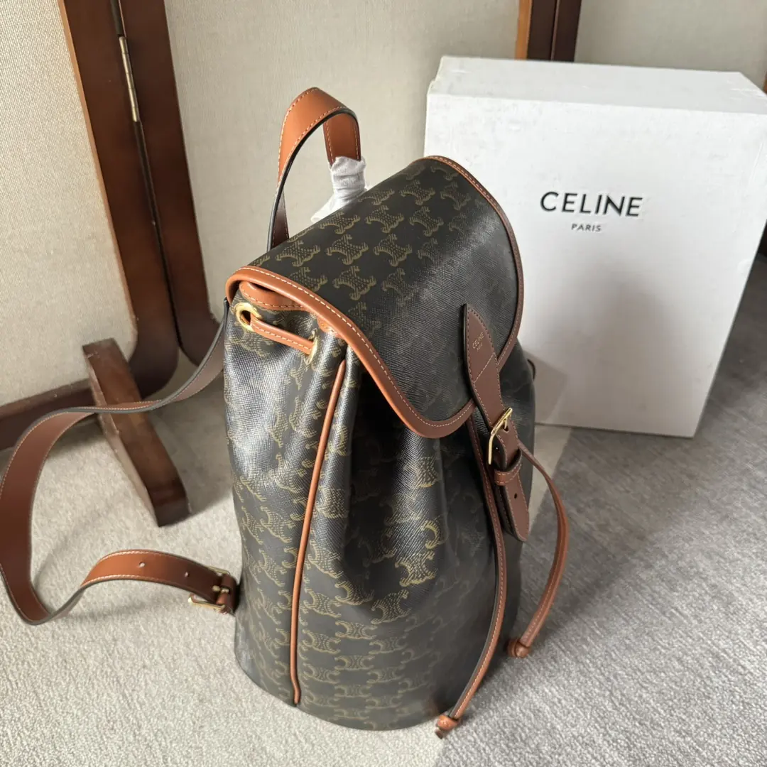 Celine Style Beige Leather Backpack Bags Backpack detail image 3 from source 720043