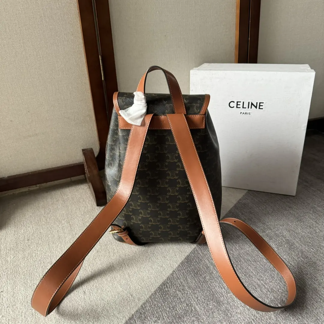 Celine Style Beige Leather Backpack Bags Backpack detail image 4 from source 720043