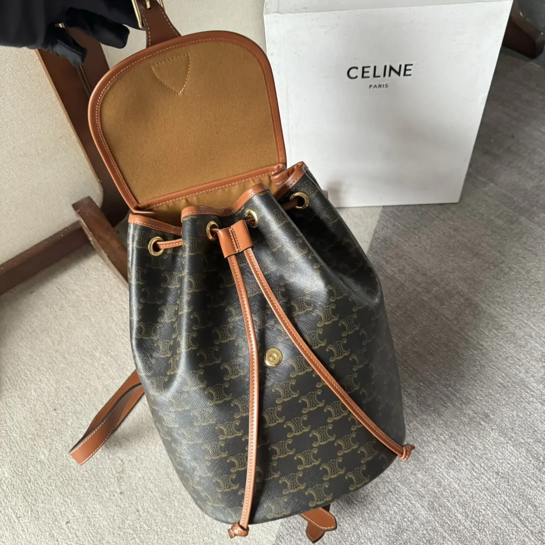 Celine Style Beige Leather Backpack Bags Backpack detail image 6 from source 720043