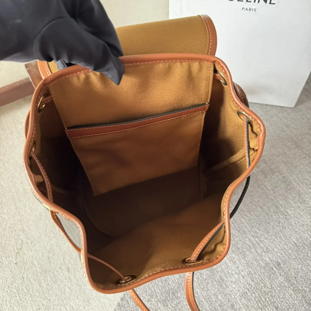 Celine Style Beige Leather Backpack Bags Backpack detail image 8 from source 720043