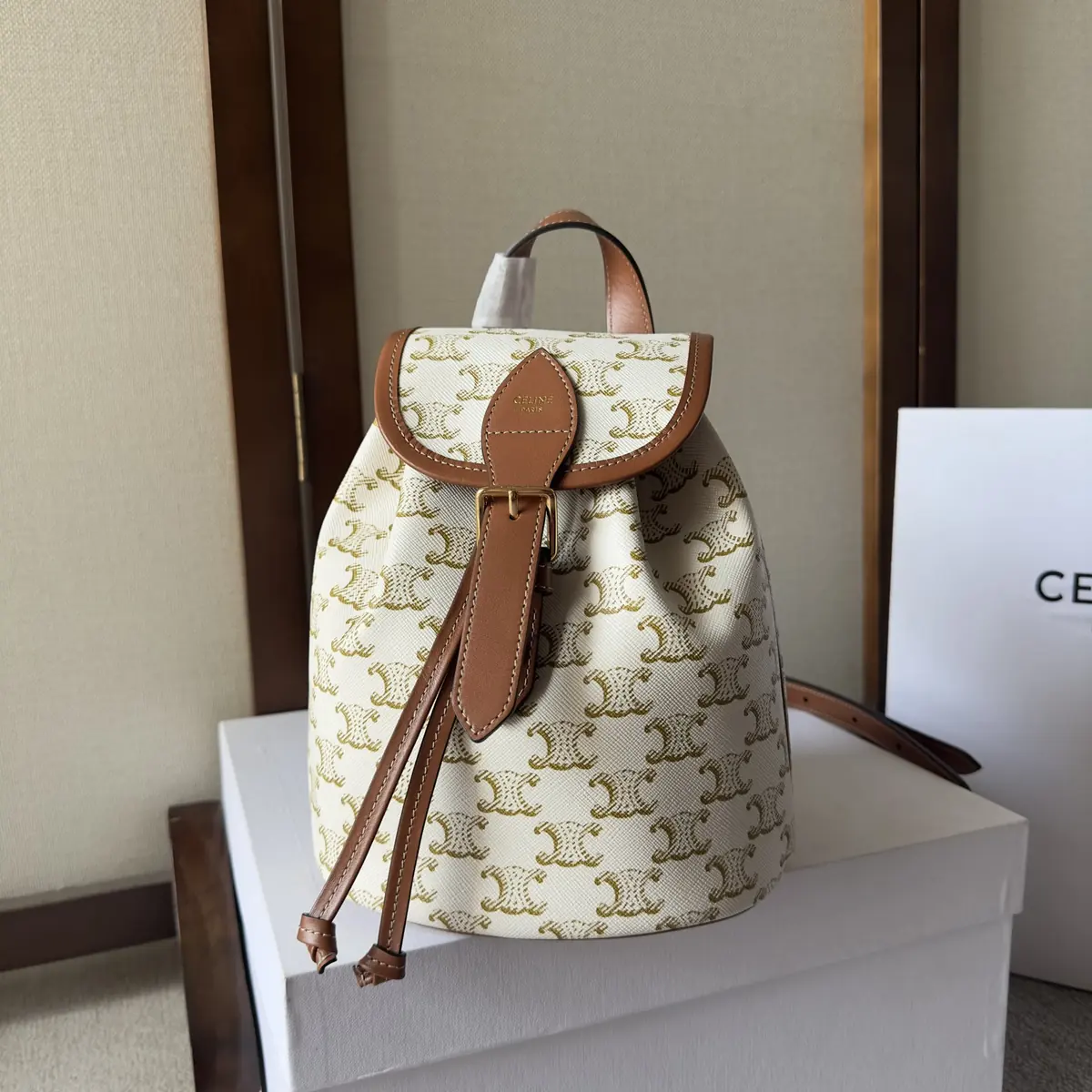 Celine Style Beige Leather Backpack Bags Backpack detail image 1 from source 720044