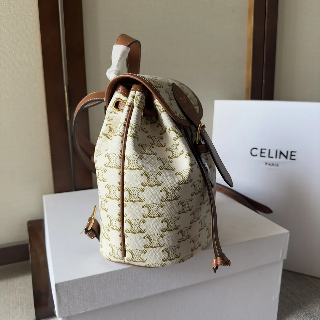 Celine Style Beige Leather Backpack Bags Backpack detail image 2 from source 720044