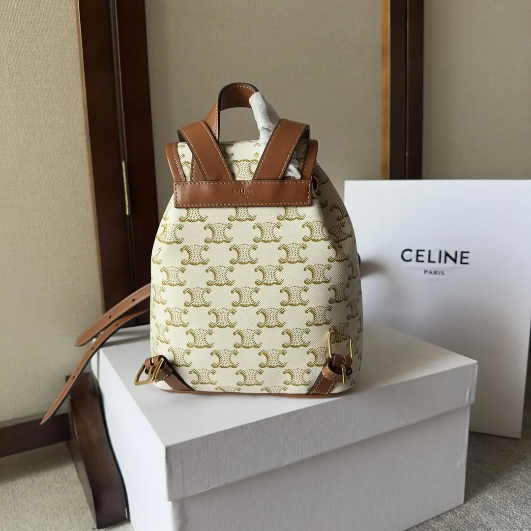 Celine Style Beige Leather Backpack Bags Backpack detail image 3 from source 720044