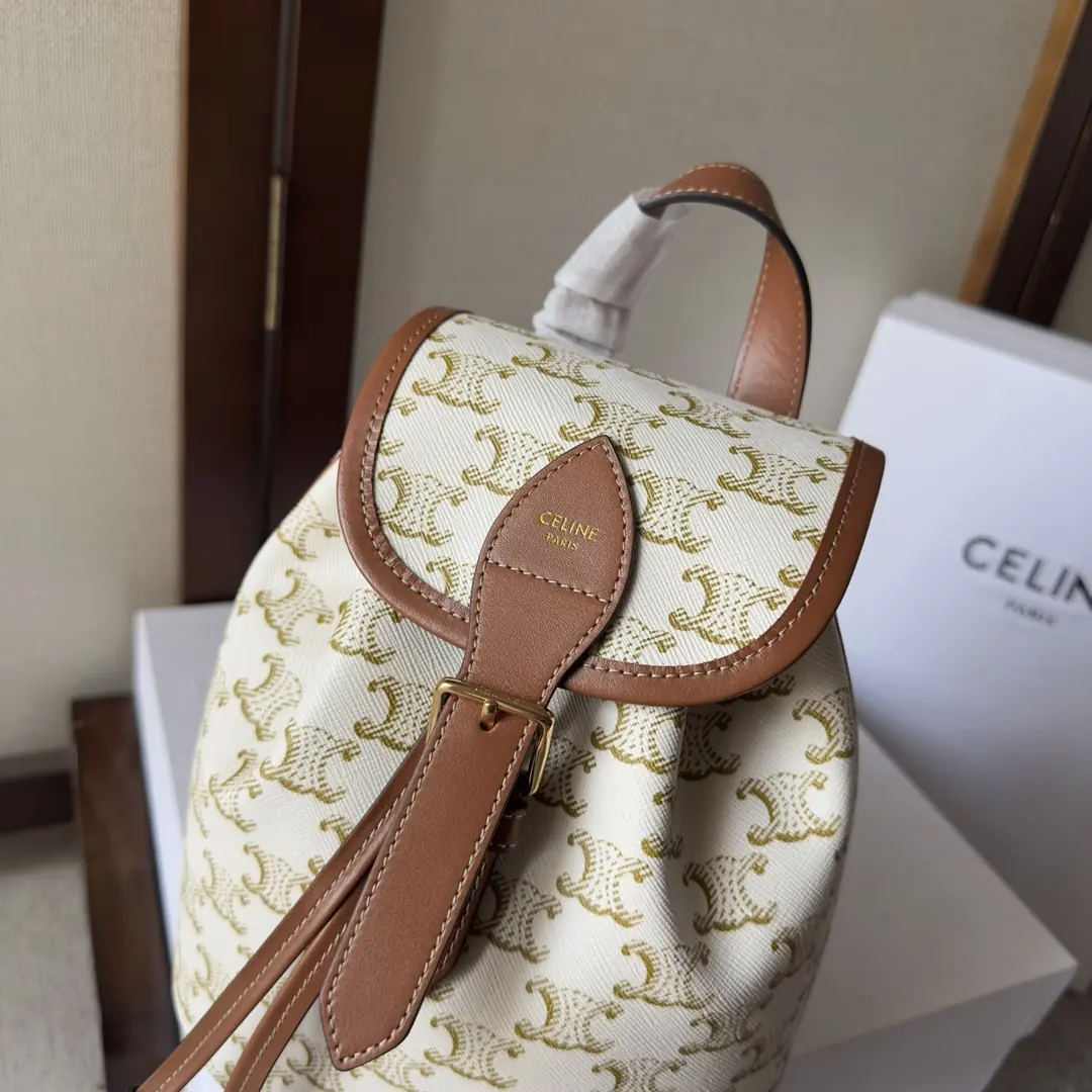 Celine Style Beige Leather Backpack Bags Backpack detail image 6 from source 720044