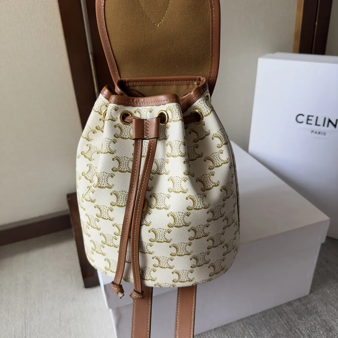 Celine Style Beige Leather Backpack Bags Backpack detail image 7 from source 720044
