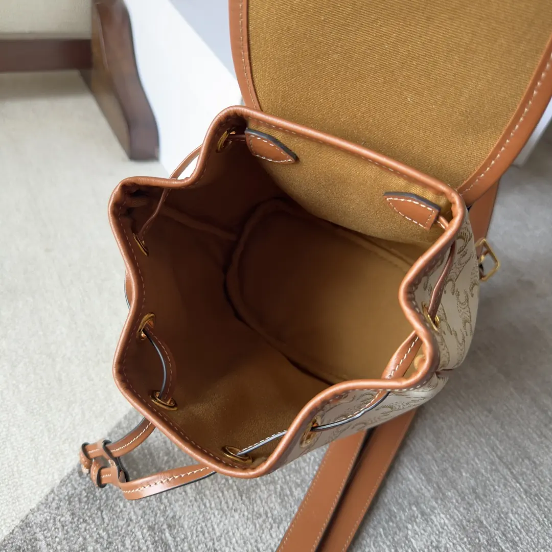 Celine Style Beige Leather Backpack Bags Backpack detail image 8 from source 720044