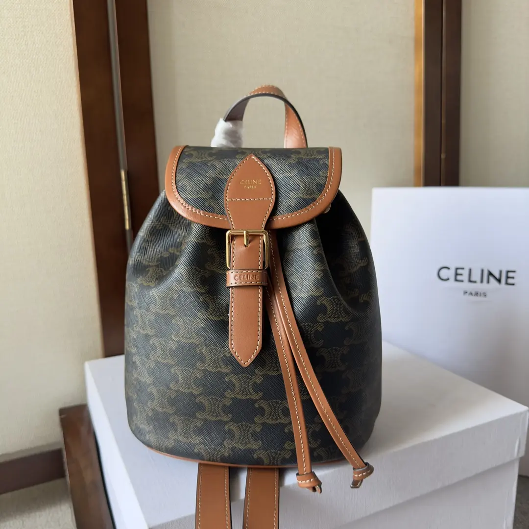 Celine Style Beige Leather Backpack Bags Backpack detail image 1 from source 720045