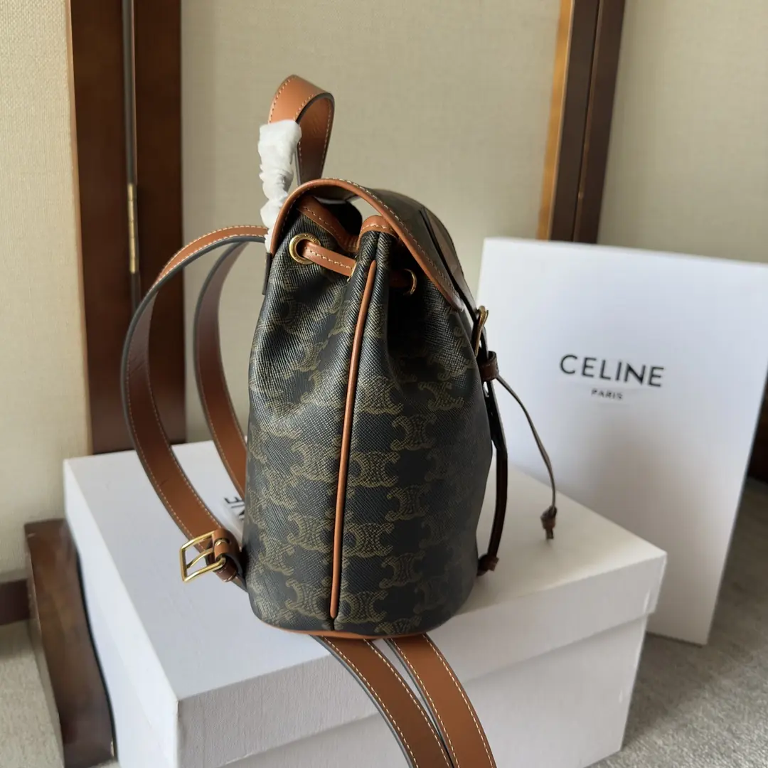 Celine Style Beige Leather Backpack Bags Backpack detail image 2 from source 720045