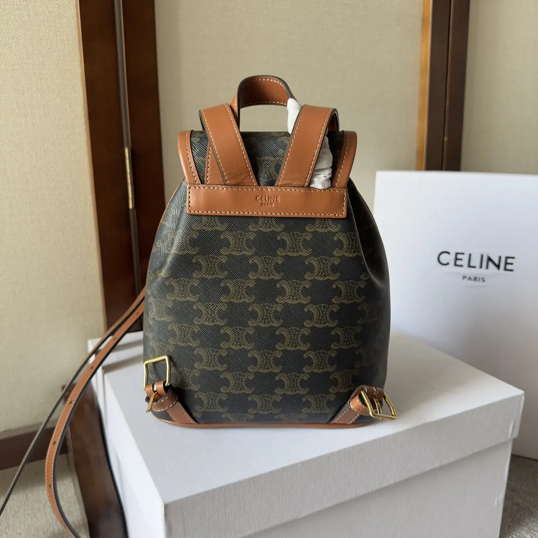 Celine Style Beige Leather Backpack Bags Backpack detail image 3 from source 720045