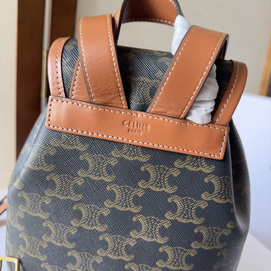 Celine Style Beige Leather Backpack Bags Backpack detail image 4 from source 720045