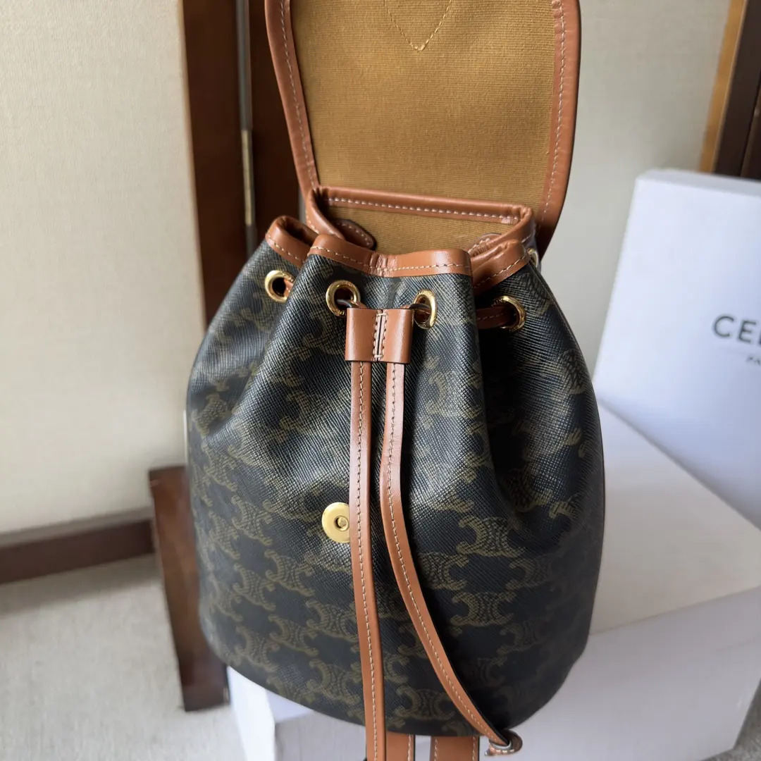 Celine Style Beige Leather Backpack Bags Backpack detail image 7 from source 720045