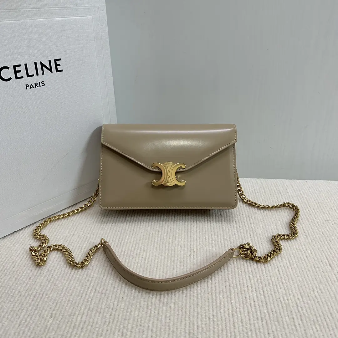 Celine Style Beige Leather Chain Bag Lookbook Reference image 1