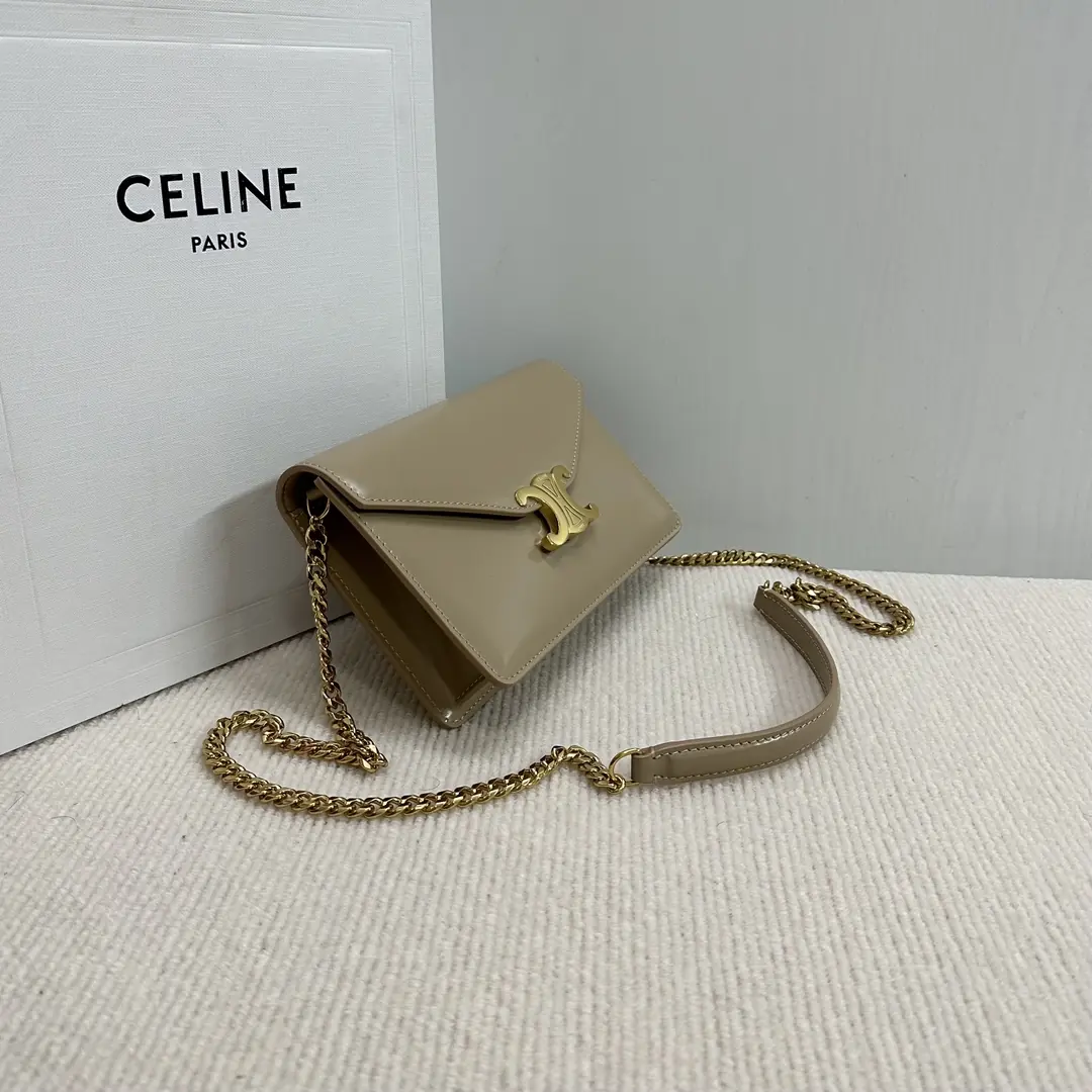 Celine Style Beige Leather Chain Bag Lookbook Reference image 3