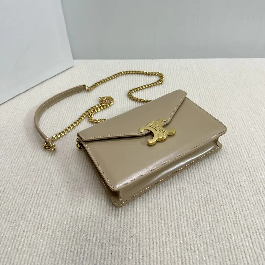 Celine Style Beige Leather Chain Bag Lookbook Reference image 4