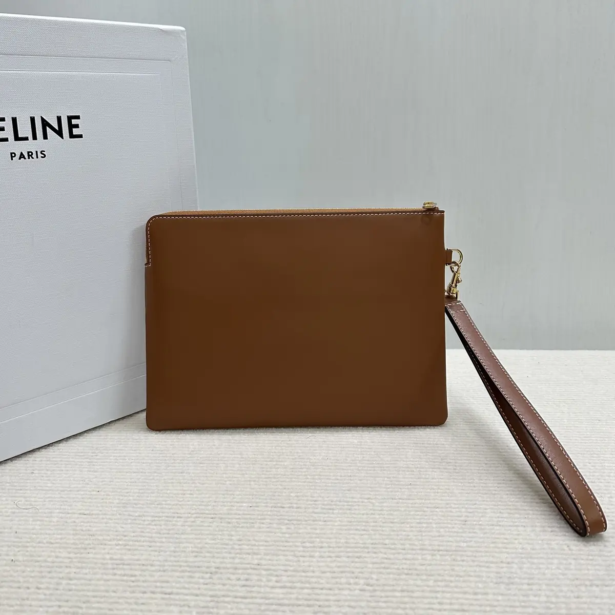 Celine Style Beige Leather Clutch Lookbook Reference image 2