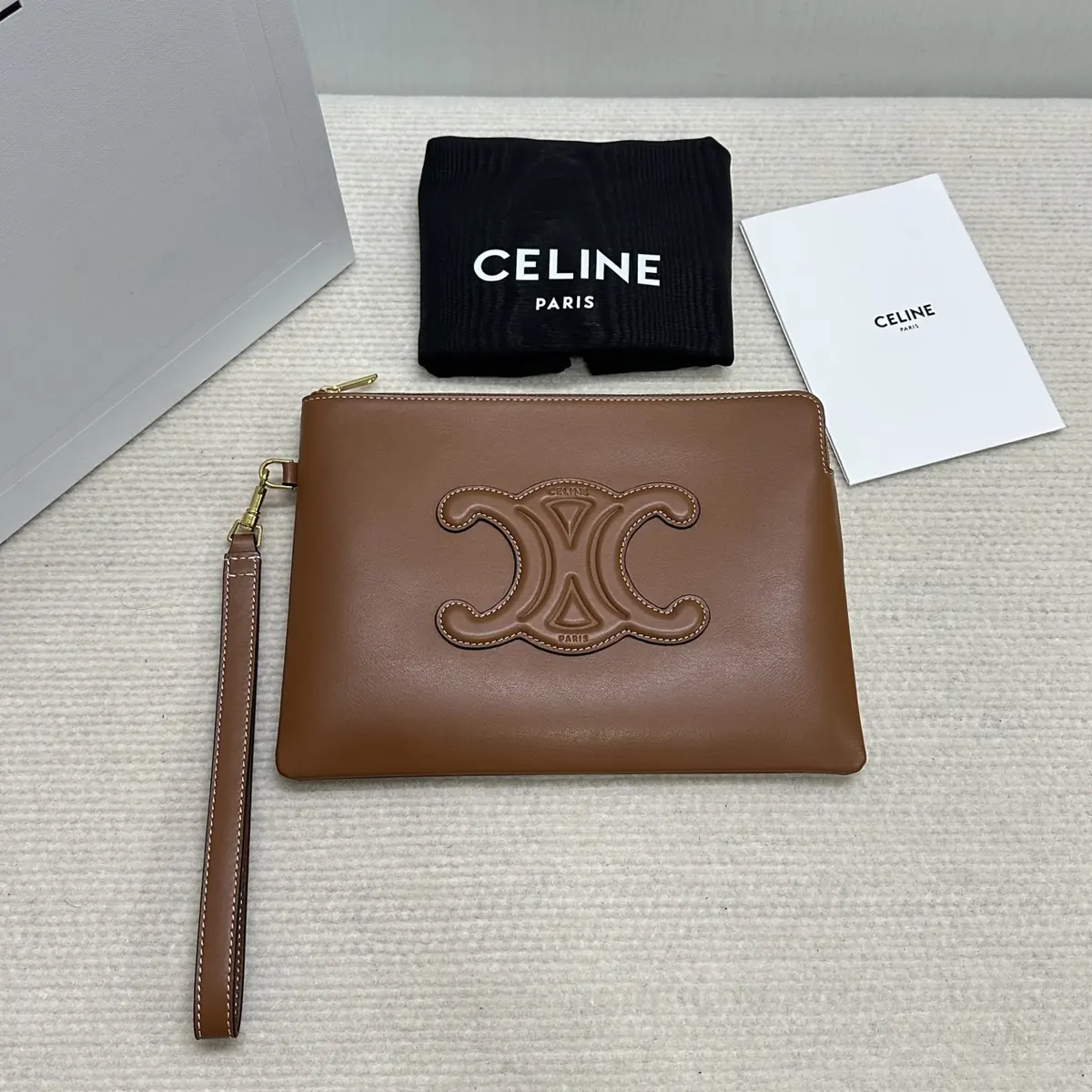 Celine Style Beige Leather Clutch Lookbook Reference image 3