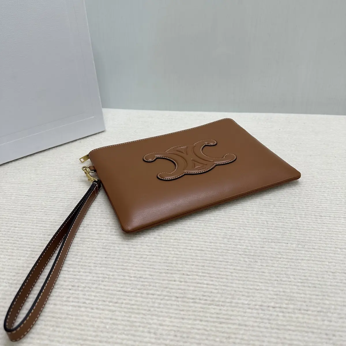 Celine Style Beige Leather Clutch Lookbook Reference image 6
