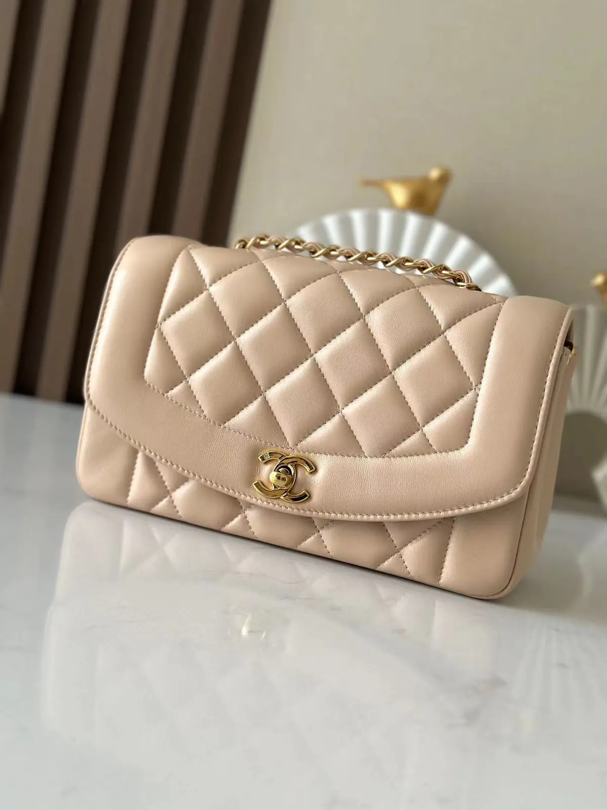 Chanel Style Beige Leather Chain Bag Lookbook Reference image 1