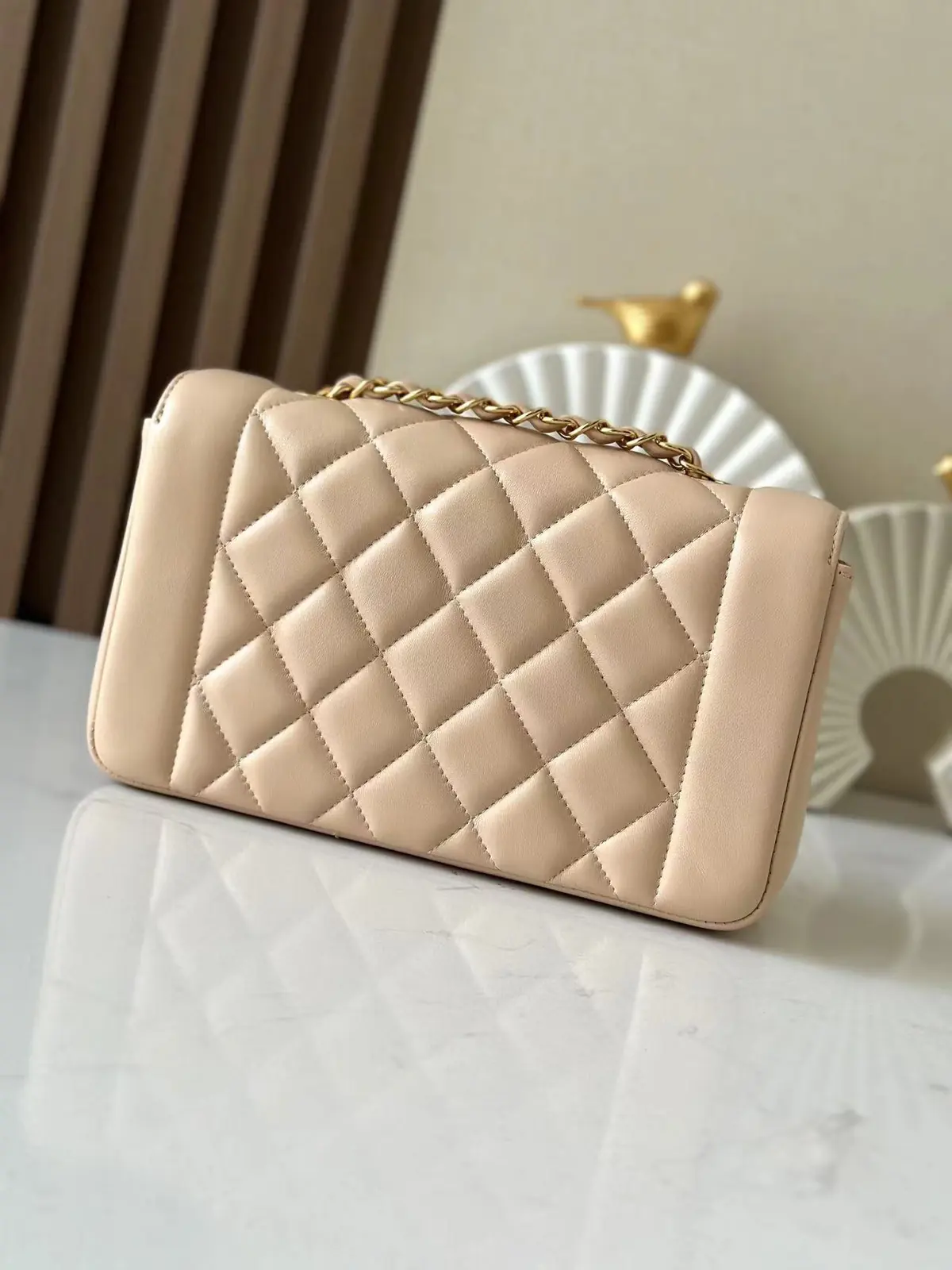 Chanel Style Beige Leather Chain Bag Lookbook Reference image 2