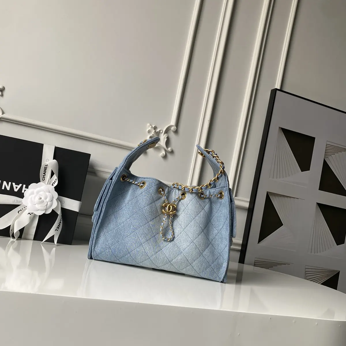 Chanel Style Black Denim Shoulder Bag Lookbook Reference image 1
