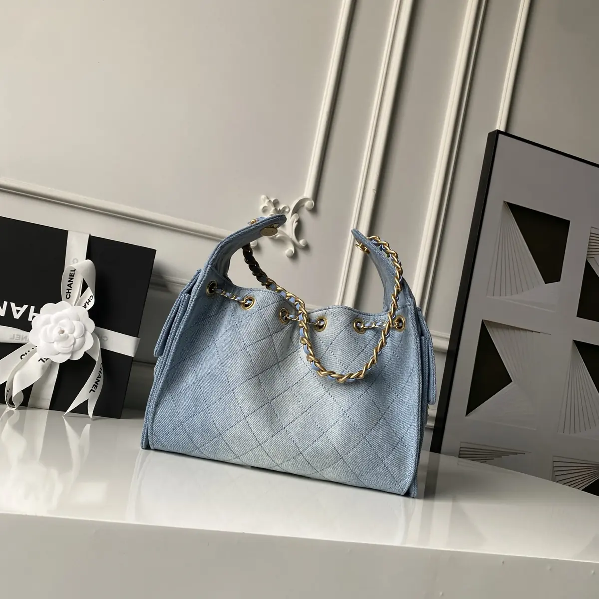 Chanel Style Black Denim Shoulder Bag Lookbook Reference image 2