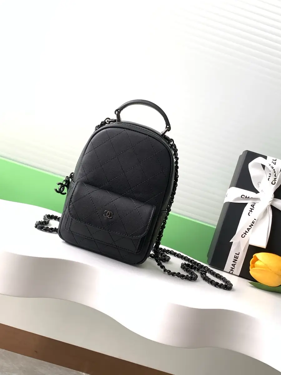 Chanel Style Black Leather Backpack Bags Backpack detail image 1 from source 764330