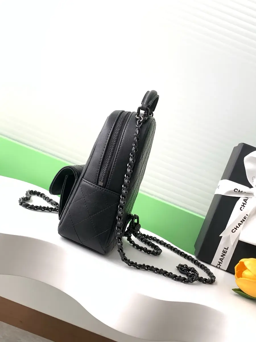 Chanel Style Black Leather Backpack Bags Backpack detail image 2 from source 764330