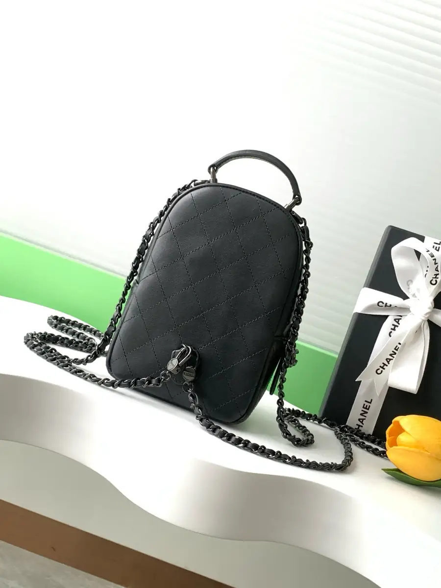 Chanel Style Black Leather Backpack Bags Backpack detail image 3 from source 764330