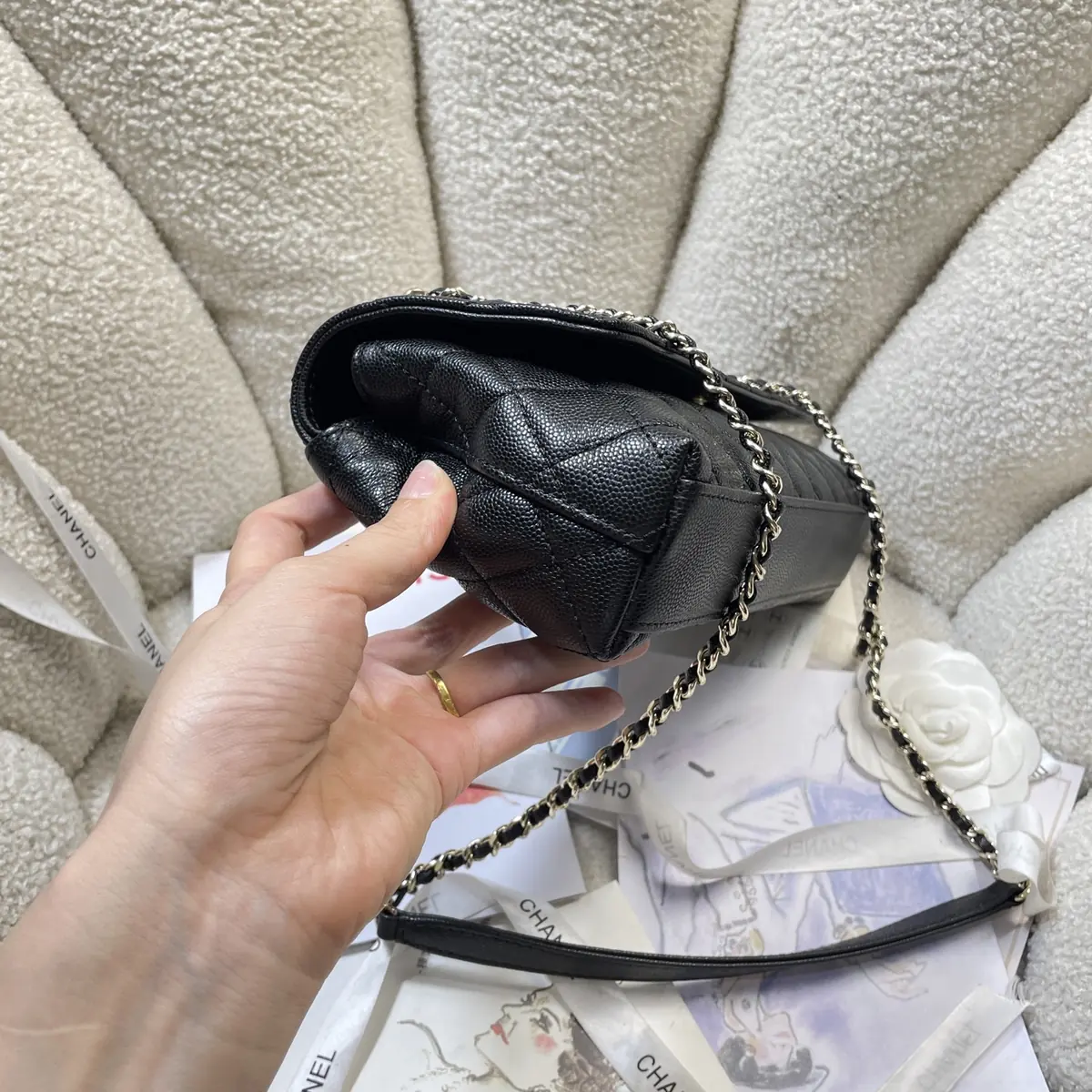 Chanel Style Black Leather Chain Bag Lookbook Reference image 3